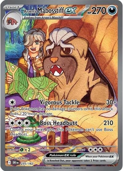 Pokémon card: Arven's Mabosstiff ex 235/182 from Destined Rivals (Special Illustration Rare), Darkness type, front of card