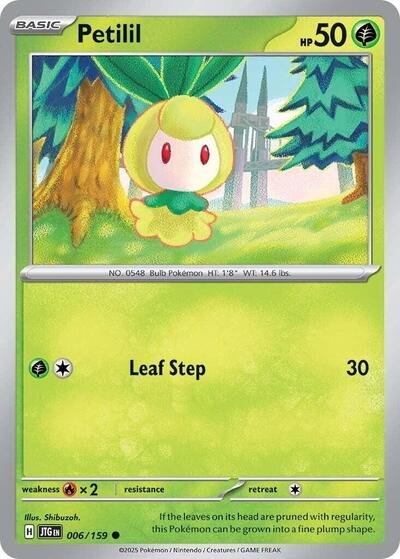 Pokémon card: Petilil 006/159 from Journey Together (Common), Grass type, front of card