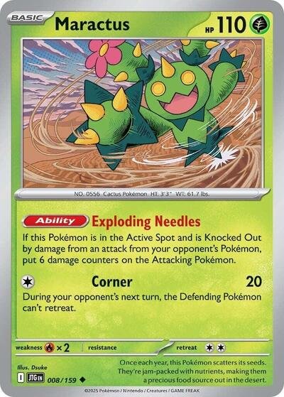 Pokémon card: Maractus 008/159 from Journey Together (Uncommon), Grass type, front of card