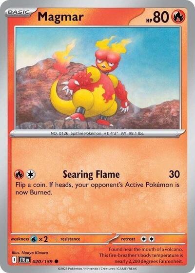 Pokémon card: Magmar 020/159 from Journey Together (Common), Fire type, front of card