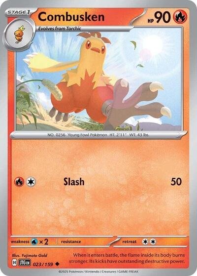 Pokémon card: Combusken 023/159 from Journey Together (Uncommon), Fire type, front of card