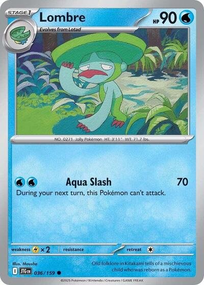 Pokémon card: Lombre 036/159 from Journey Together (Common), Water type, front of card