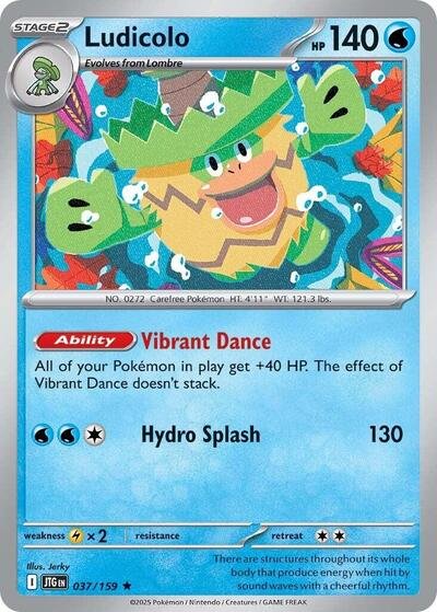 Pokémon card: Ludicolo 037/159 from Journey Together (Rare), Water type, front of card
