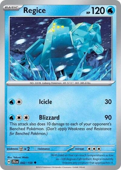 Pokémon card: Regice 042/159 from Journey Together (Uncommon), Water type, front of card