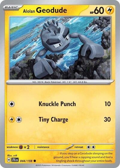 Pokémon card: Alolan Geodude 044/159 from Journey Together (Common), Lightning type, front of card
