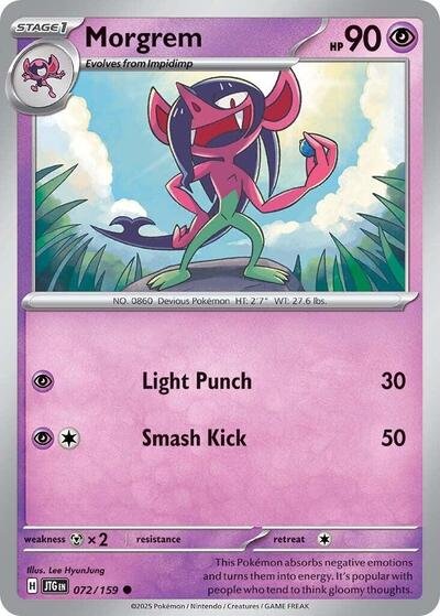 Pokémon card: Morgrem 072/159 from Journey Together (Common), Psychic type, front of card
