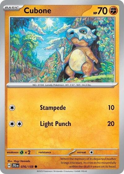 Pokémon card: Cubone 076/159 from Journey Together (Common), Fighting type, front of card