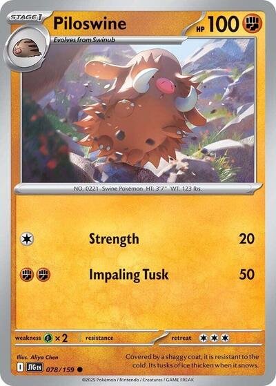 Pokémon card: Piloswine 078/159 from Journey Together (Common), Fighting type, front of card