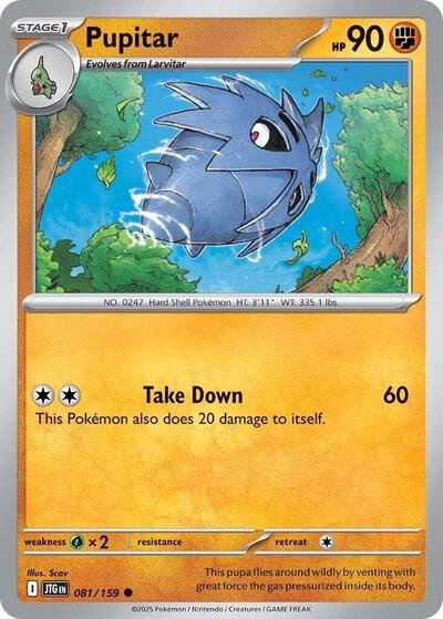 Pokémon card: Pupitar 081/159 from Journey Together (Common), Fighting type, front of card