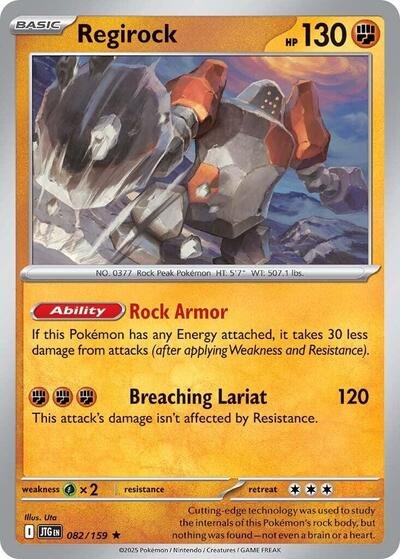 Pokémon card: Regirock 082/159 from Journey Together (Holo Rare), Fighting type, front of card
