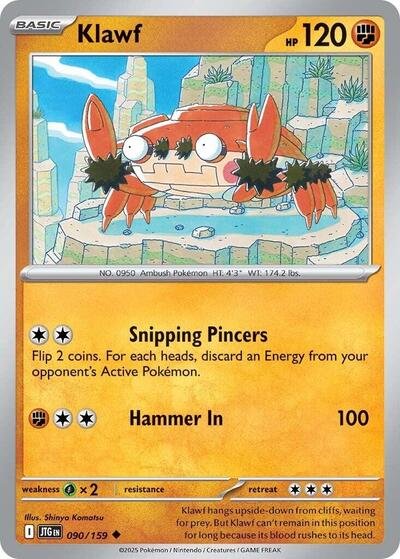 Pokémon card: Klawf 090/159 from Journey Together (Uncommon), Fighting type, front of card