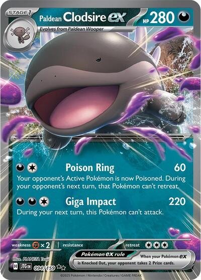 Pokémon card: Paldean Clodsire ex 094/159 from Journey Together (Double Rare), Darkness type, front of card