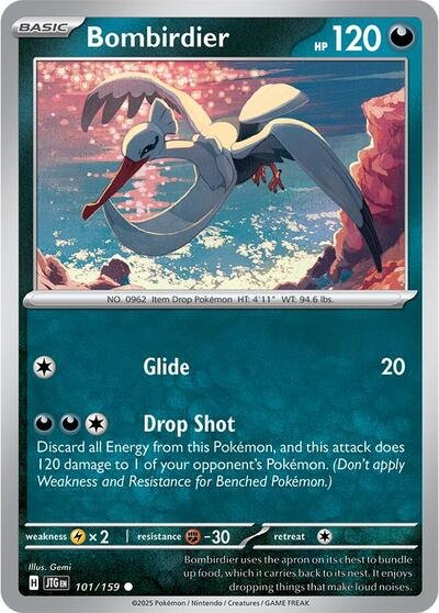 Pokémon card: Bombirdier 101/159 from Journey Together (Common), Darkness type, front of card