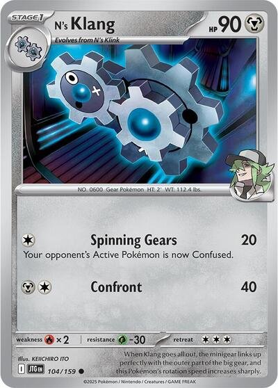 Pokémon card: N's Klang 104/159 from Journey Together (Common), Metal type, front of card