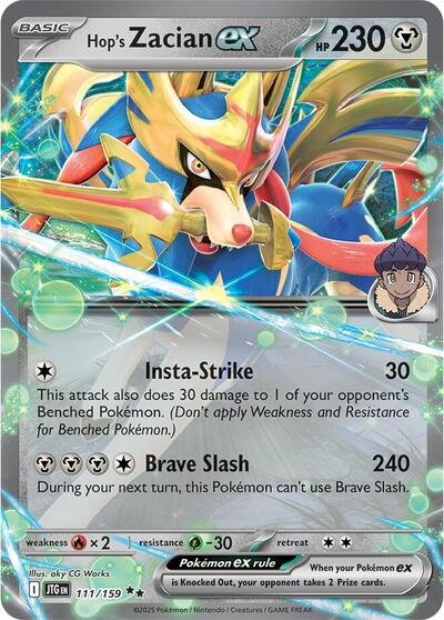 Pokémon card: Hop's Zacian ex 111/159 from Journey Together (Double Rare), Metal type, front of card