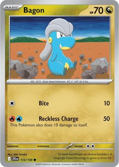 Pokémon card: Bagon 112/159 from Journey Together (Common), Dragon type, front of card