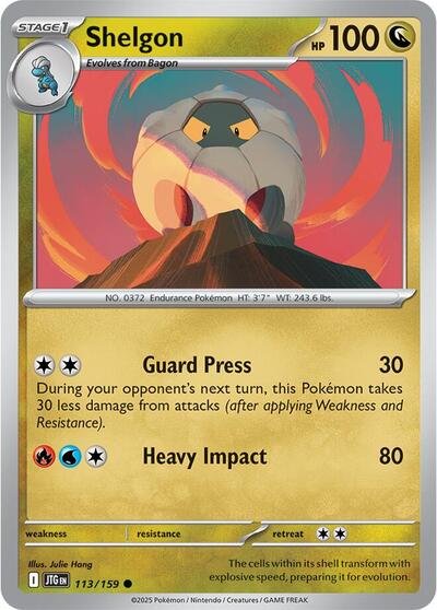 Pokémon card: Shelgon 113/159 from Journey Together (Common), Dragon type, front of card