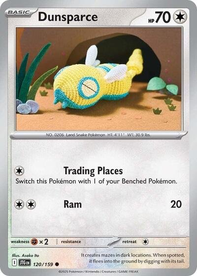 Pokémon card: Dunsparce 120/159 from Journey Together (Common), Colorless type, front of card