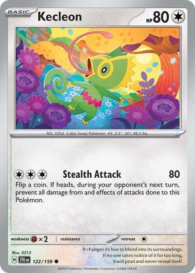 Pokémon card: Kecleon 122/159 from Journey Together (Common), Colorless type, front of card