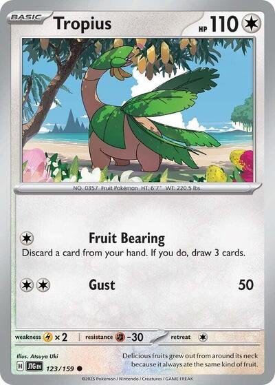 Pokémon card: Tropius 123/159 from Journey Together (Common), Colorless type, front of card