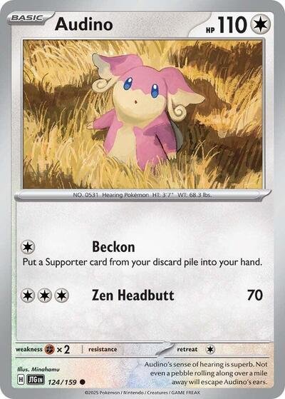 Pokémon card: Audino 124/159 from Journey Together (Common), Colorless type, front of card