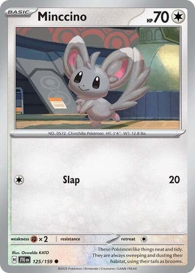 Pokémon card: Minccino 125/159 from Journey Together (Common), Colorless type, front of card