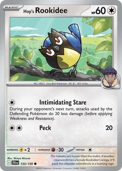 Pokémon card: Hop's Rookidee 133/159 from Journey Together (Common), Colorless type, front of card