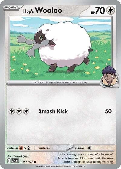 Pokémon card: Hop's Wooloo 135/159 from Journey Together (Common), Colorless type, front of card