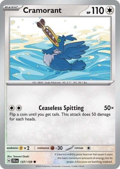 Pokémon card: Cramorant 137/159 from Journey Together (Common), Colorless type, front of card