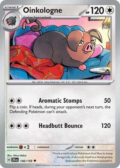 Pokémon card: Oinkologne 140/159 from Journey Together (Uncommon), Colorless type, front of card