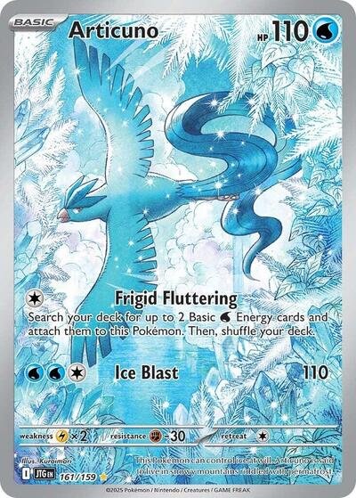 Pokémon card: Articuno 161/159 from Journey Together (Illustration Rare), Water type, front of card