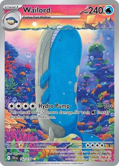 Pokémon card: Wailord 162/159 from Journey Together (Illustration Rare), Water type, front of card