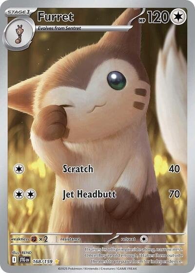 Pokémon card: Furret 168/159 from Journey Together (Illustration Rare), Colorless type, front of card