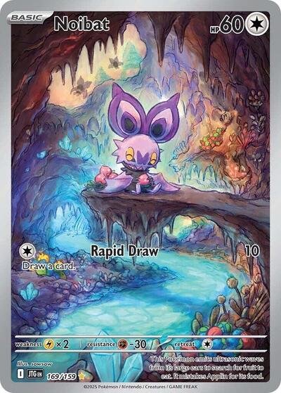 Pokémon card: Noibat 169/159 from Journey Together (Illustration Rare), Colorless type, front of card