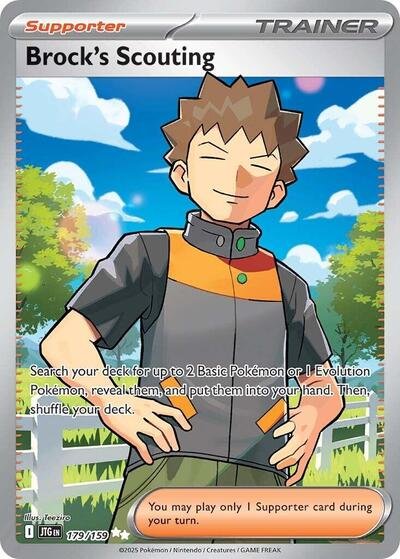 Pokémon card: Brock's Scouting 179/159 from Journey Together (Ultra Rare), front of card