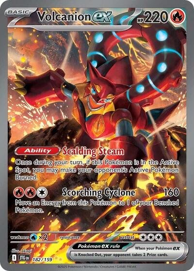 Pokémon card: Volcanion ex 182/159 from Journey Together (Special Illustration Rare), Fire type, front of card