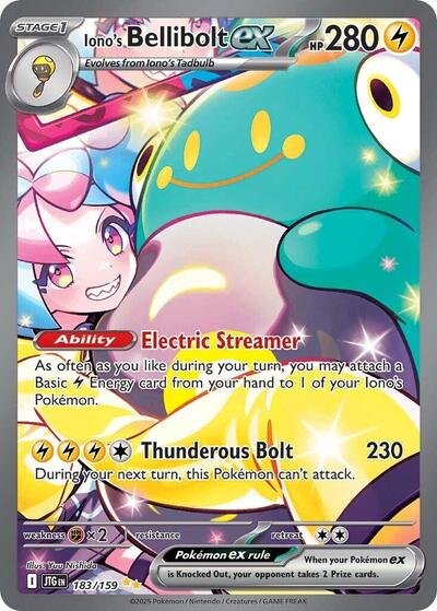Pokémon card: Iono's Bellibolt ex 183/159 from Journey Together (Special Illustration Rare), Lightning type, front of card