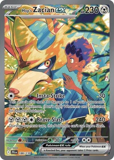 Pokémon card: Hop's Zacian ex 186/159 from Journey Together (Special Illustration Rare), Metal type, front of card
