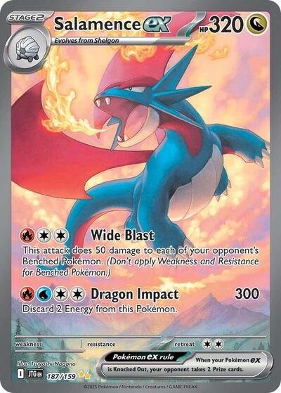 Pokémon card: Salamence ex 187/159 from Journey Together (Special Illustration Rare), Dragon type, front of card
