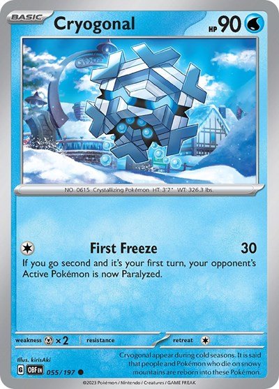 Pokémon card: Cryogonal 055/197 from Obsidian Flames (Common), Water type, front of card