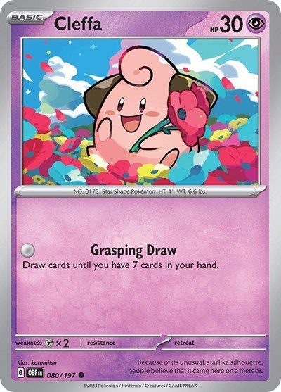 Pokémon card: Cleffa 080/197 from Obsidian Flames (Common), Psychic type, front of card