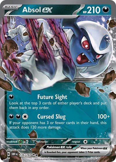 Pokémon card: Absol ex 135/197 from Obsidian Flames (Double Rare), Darkness type, front of card