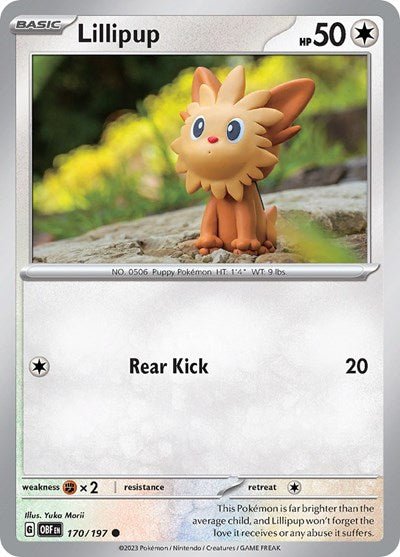 Pokémon card: Lillipup 170/197 from Obsidian Flames (Common), Colorless type, front of card