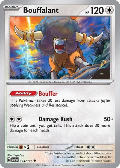 Pokémon card: Bouffalant 174/197 from Obsidian Flames (Uncommon), Colorless type, front of card