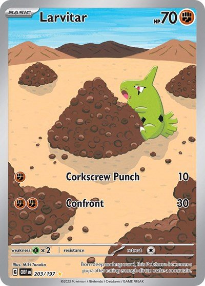 Pokémon card: Larvitar 203/197 from Obsidian Flames (Illustration Rare), Fighting type, front of card
