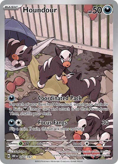 Pokémon card: Houndour 204/197 from Obsidian Flames (Illustration Rare), Darkness type, front of card
