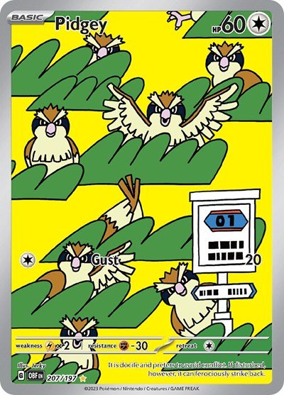 Pokémon card: Pidgey 207/197 from Obsidian Flames (Illustration Rare), Colorless type, front of card