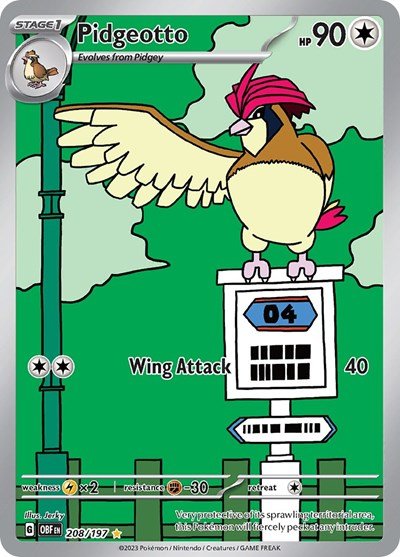 Pokémon card: Pidgeotto 208/197 from Obsidian Flames (Illustration Rare), Colorless type, front of card