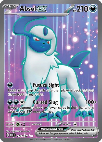 Pokémon card: Absol ex 214/197 from Obsidian Flames (Ultra Rare), Darkness type, front of card