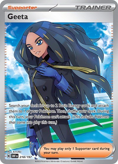 Pokémon card: Geeta 218/197 from Obsidian Flames (Ultra Rare), front of card